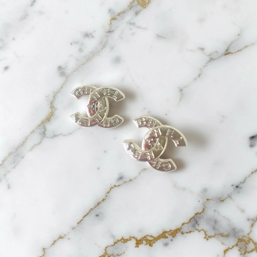 Luxury Silver Signature Logo Upcycled Button Earrings 18mm